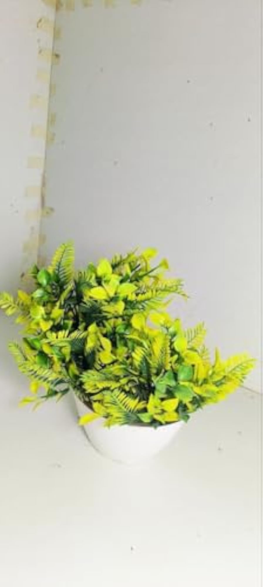 Artificial Yellow-Green Plant with Mixed Foliage in White Pot